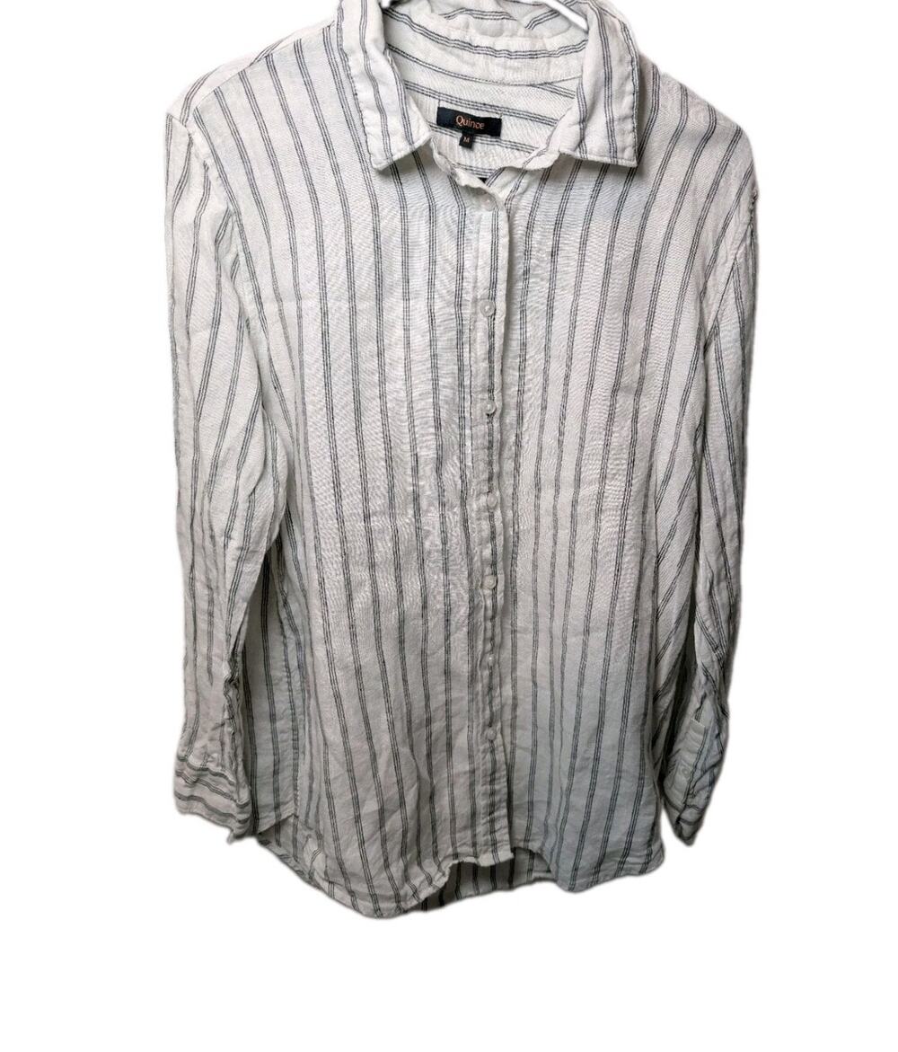 Quince Women’s 100% Linen Collared Long Sleeve Button-Up Shirt Striped Medium
